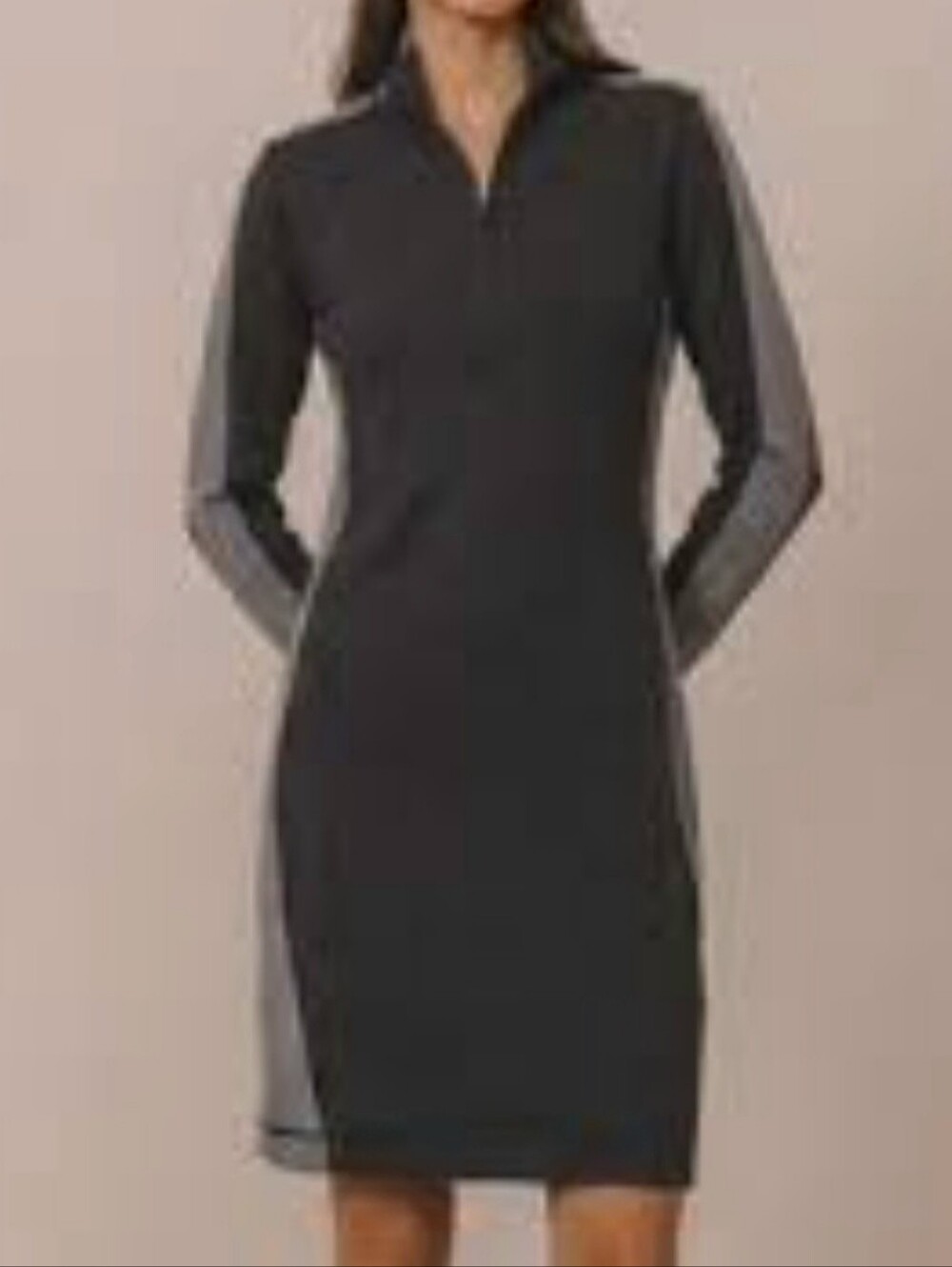 Tommy Bahama Colorblock Quarter Zip Sweater Dress Charcoal Grey Knit M